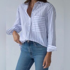 AYR Deep End Button Down Shirt in Purple Stripe (L)
